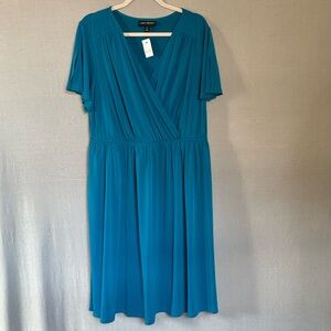 NWT Lane Bryant Blue Pleated Tiered Midi Flutter Sleeve Dress - Size 18/20